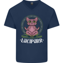 Lucipurr Demonic Hail Satan Cat Evil Mens V-Neck Cotton T-Shirt Navy Blue