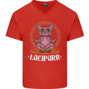 Lucipurr Demonic Hail Satan Cat Evil Mens V-Neck Cotton T-Shirt Red