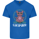Lucipurr Demonic Hail Satan Cat Evil Mens V-Neck Cotton T-Shirt Royal Blue