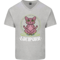 Lucipurr Demonic Hail Satan Cat Evil Mens V-Neck Cotton T-Shirt Sports Grey