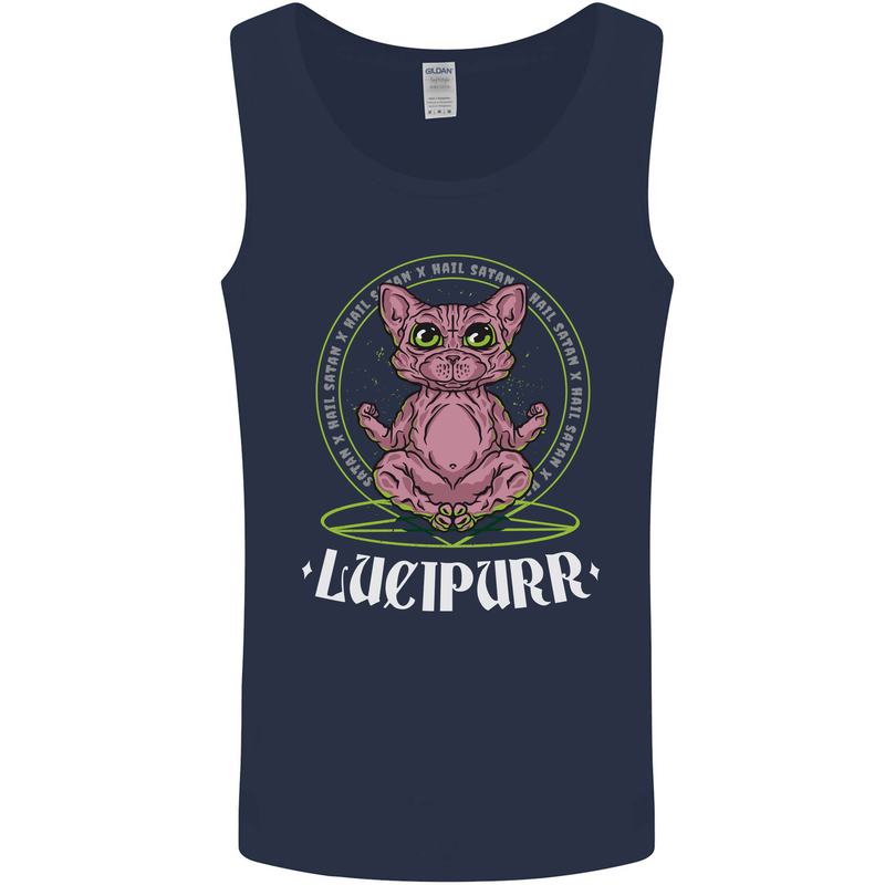 Lucipurr Demonic Hail Satan Cat Evil Mens Vest Tank Top Navy Blue