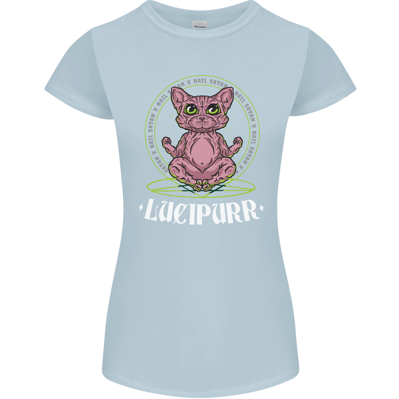 Lucipurr Demonic Hail Satan Cat Evil Womens Petite Cut T-Shirt Light Blue