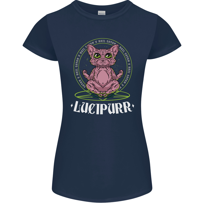 Lucipurr Demonic Hail Satan Cat Evil Womens Petite Cut T-Shirt Navy Blue