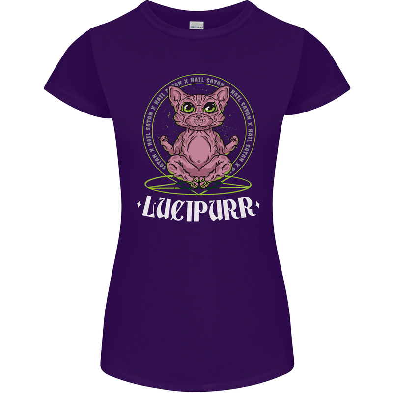 Lucipurr Demonic Hail Satan Cat Evil Womens Petite Cut T-Shirt Purple