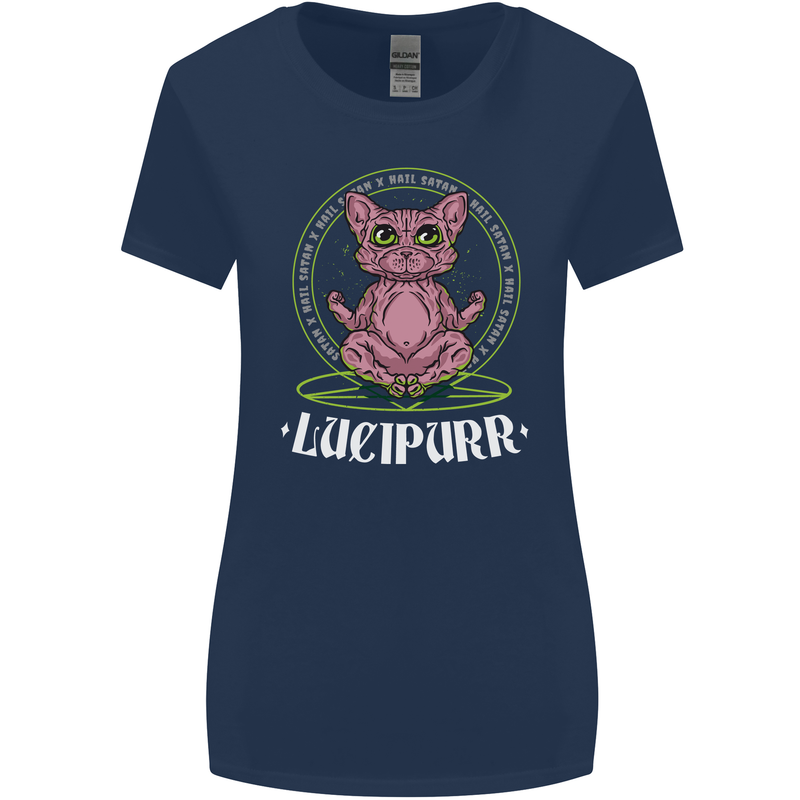 Lucipurr Demonic Hail Satan Cat Evil Womens Wider Cut T-Shirt Navy Blue