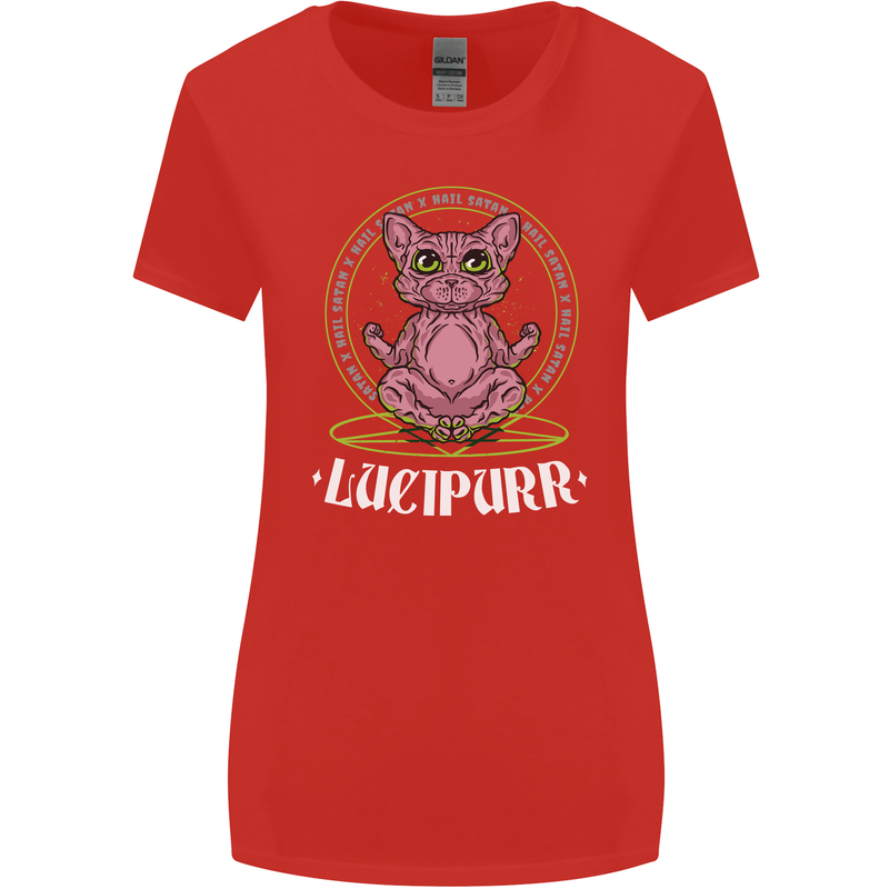 Lucipurr Demonic Hail Satan Cat Evil Womens Wider Cut T-Shirt Red
