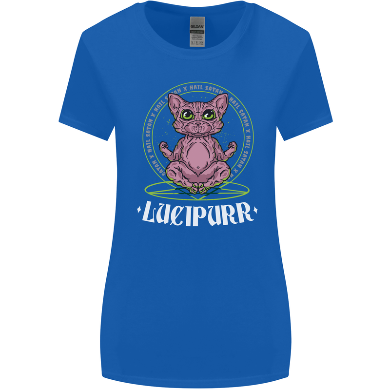 Lucipurr Demonic Hail Satan Cat Evil Womens Wider Cut T-Shirt Royal Blue