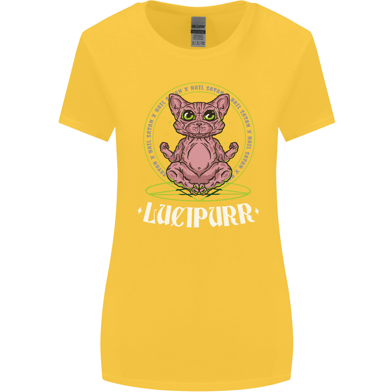 Lucipurr Demonic Hail Satan Cat Evil Womens Wider Cut T-Shirt Yellow