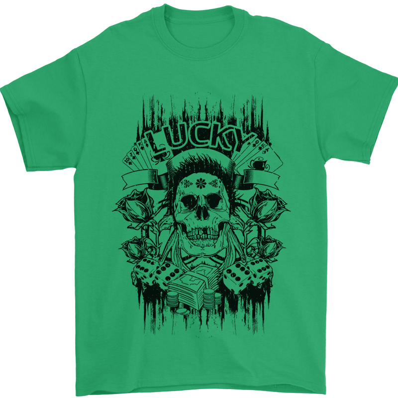Lucky Dice Skull Motorbike Biker Motorcycle Mens T-Shirt Cotton Gildan Irish Green