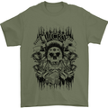 Lucky Dice Skull Motorbike Biker Motorcycle Mens T-Shirt Cotton Gildan Military Green
