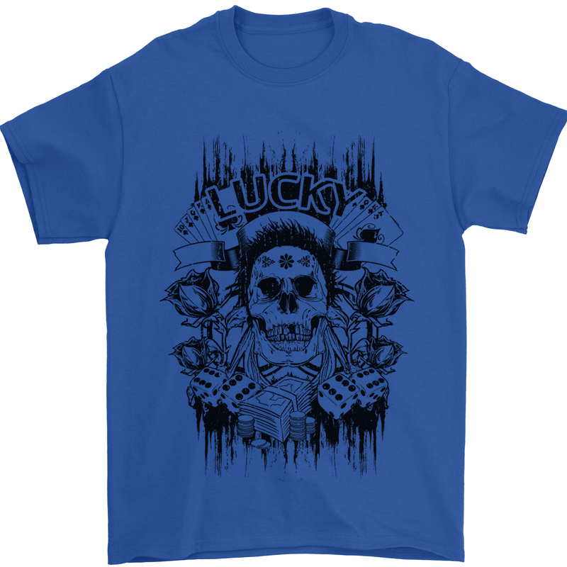 Lucky Dice Skull Motorbike Biker Motorcycle Mens T-Shirt Cotton Gildan Royal Blue