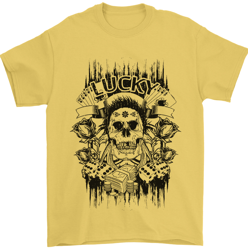 Lucky Dice Skull Motorbike Biker Motorcycle Mens T-Shirt Cotton Gildan Yellow