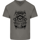 Lucky Dice Skull Motorbike Biker Motorcycle Mens V-Neck Cotton T-Shirt Charcoal