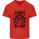 Lucky Dice Skull Motorbike Biker Motorcycle Mens V-Neck Cotton T-Shirt Red
