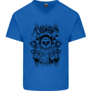 Lucky Dice Skull Motorbike Biker Motorcycle Mens V-Neck Cotton T-Shirt Royal Blue