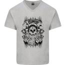 Lucky Dice Skull Motorbike Biker Motorcycle Mens V-Neck Cotton T-Shirt Sports Grey