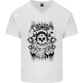 Lucky Dice Skull Motorbike Biker Motorcycle Mens V-Neck Cotton T-Shirt White