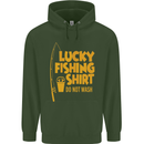 Lucky Fishing Fisherman Funny Childrens Kids Hoodie Forest Green