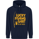 Lucky Fishing Fisherman Funny Childrens Kids Hoodie Navy Blue
