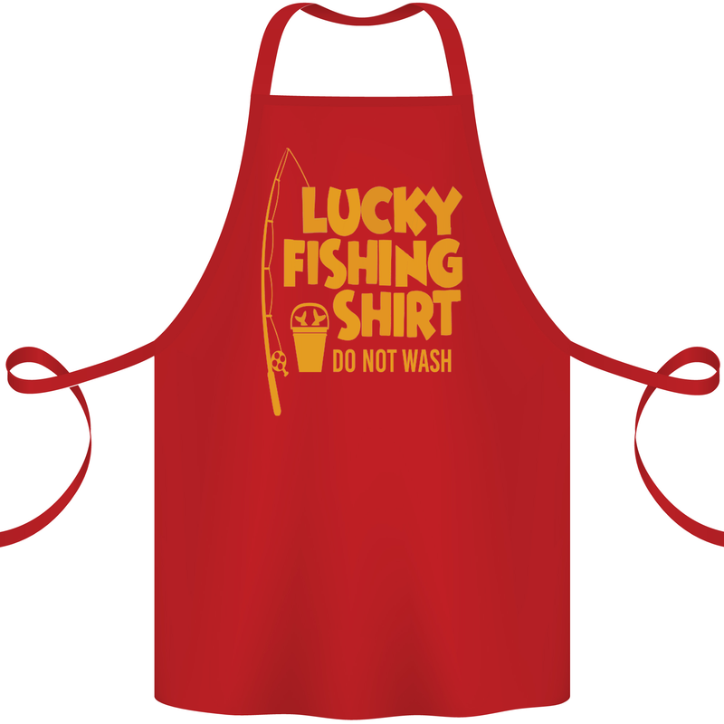 Lucky Fishing Fisherman Funny Cotton Apron 100% Organic Red