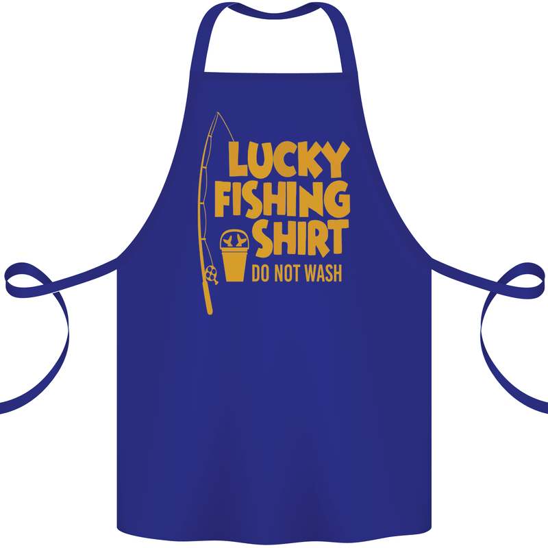 Lucky Fishing Fisherman Funny Cotton Apron 100% Organic Royal Blue