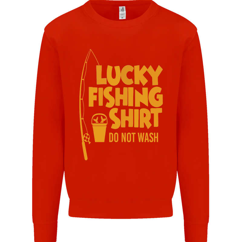 Lucky Fishing Fisherman Funny Kids Sweatshirt Jumper Bright Red