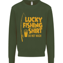 Lucky Fishing Fisherman Funny Kids Sweatshirt Jumper Forest Green