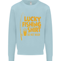 Lucky Fishing Fisherman Funny Kids Sweatshirt Jumper Light Blue