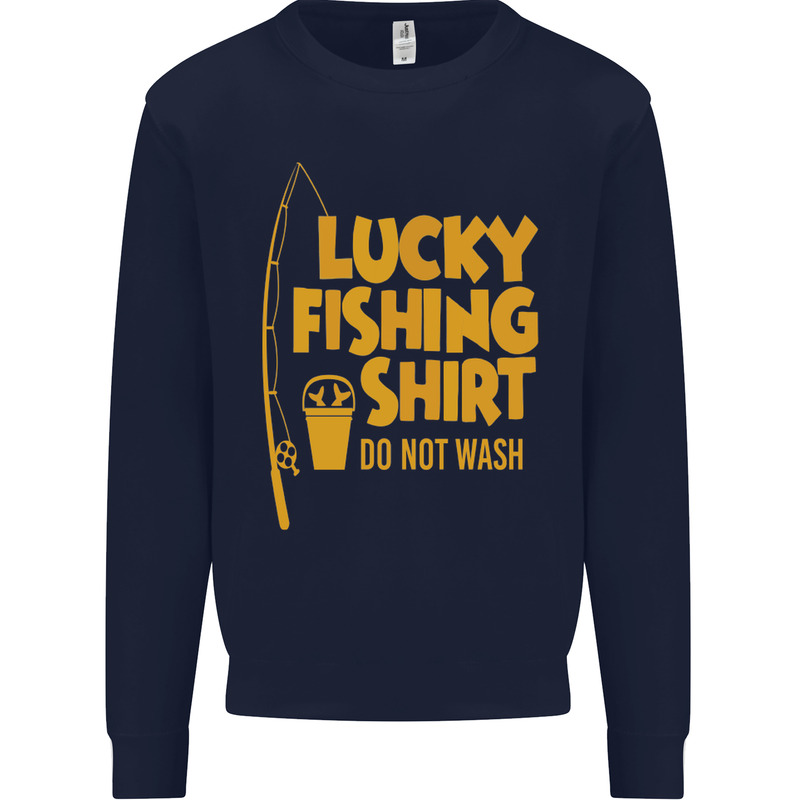 Lucky Fishing Fisherman Funny Kids Sweatshirt Jumper Navy Blue