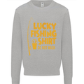 Lucky Fishing Fisherman Funny Kids Sweatshirt Jumper Sports Grey
