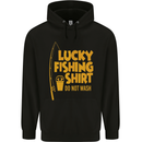 Lucky Fishing Fisherman Funny Mens 80% Cotton Hoodie Black