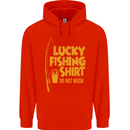 Lucky Fishing Fisherman Funny Mens 80% Cotton Hoodie Bright Red