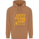Lucky Fishing Fisherman Funny Mens 80% Cotton Hoodie Caramel Latte