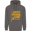 Lucky Fishing Fisherman Funny Mens 80% Cotton Hoodie Charcoal
