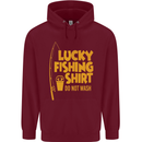 Lucky Fishing Fisherman Funny Mens 80% Cotton Hoodie Maroon