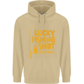 Lucky Fishing Fisherman Funny Mens 80% Cotton Hoodie Sand