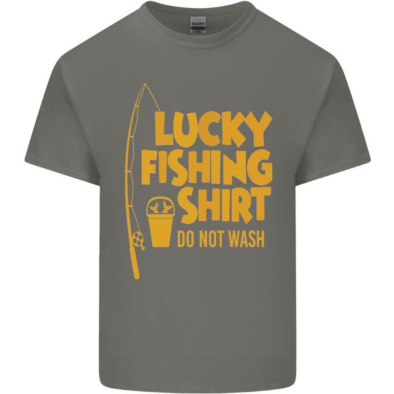 Lucky Fishing Fisherman Funny Mens Cotton T-Shirt Tee Top Charcoal