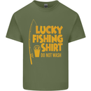 Lucky Fishing Fisherman Funny Mens Cotton T-Shirt Tee Top Military Green