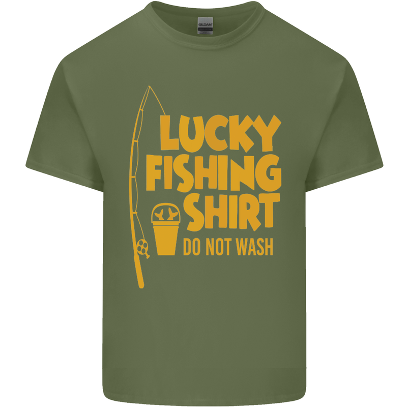 Lucky Fishing Fisherman Funny Mens Cotton T-Shirt Tee Top Military Green