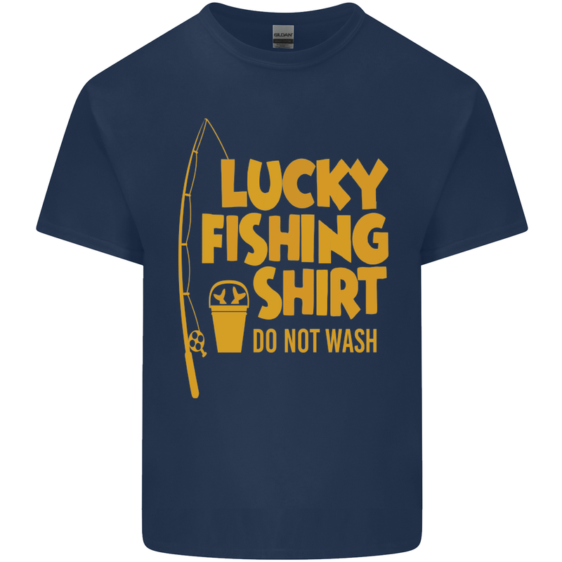 Lucky Fishing Fisherman Funny Mens Cotton T-Shirt Tee Top Navy Blue