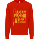 Lucky Fishing Fisherman Funny Mens Sweatshirt Jumper Bright Red