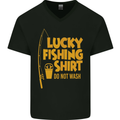 Lucky Fishing Fisherman Funny Mens V-Neck Cotton T-Shirt Black