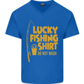 Lucky Fishing Fisherman Funny Mens V-Neck Cotton T-Shirt Royal Blue