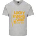 Lucky Fishing Fisherman Funny Mens V-Neck Cotton T-Shirt Sports Grey