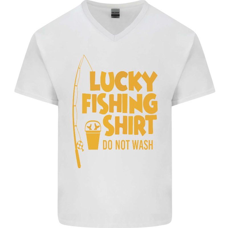 Lucky Fishing Fisherman Funny Mens V-Neck Cotton T-Shirt White