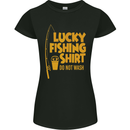 Lucky Fishing Fisherman Funny Womens Petite Cut T-Shirt Black