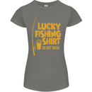 Lucky Fishing Fisherman Funny Womens Petite Cut T-Shirt Charcoal