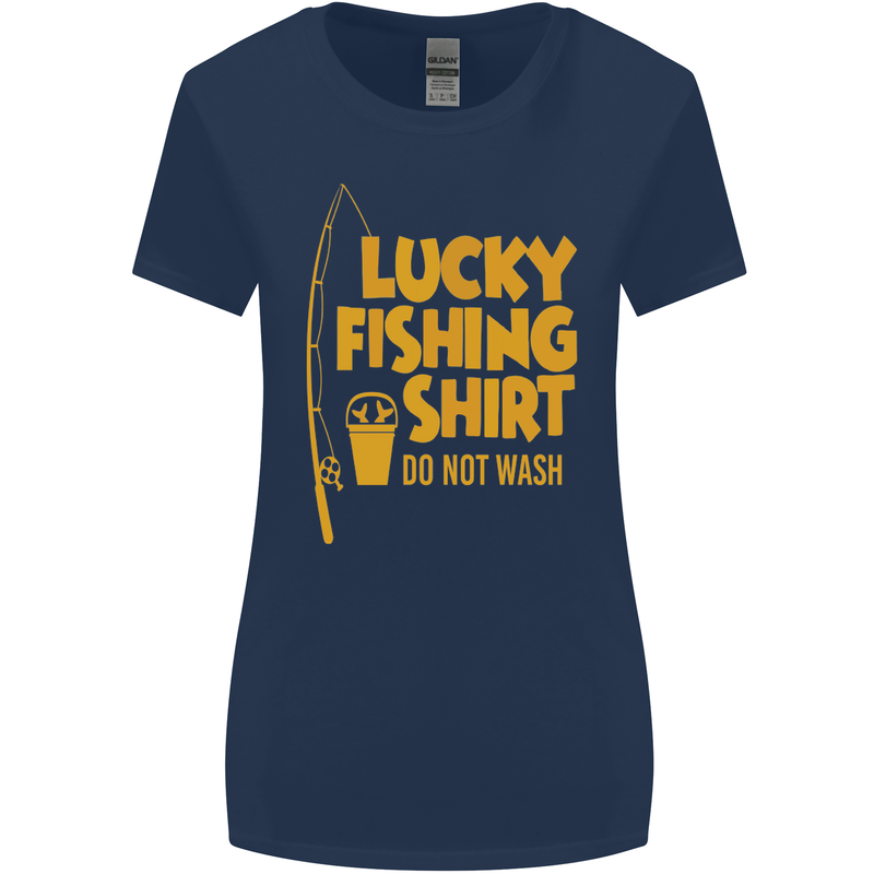 Lucky Fishing Fisherman Funny Womens Wider Cut T-Shirt Navy Blue