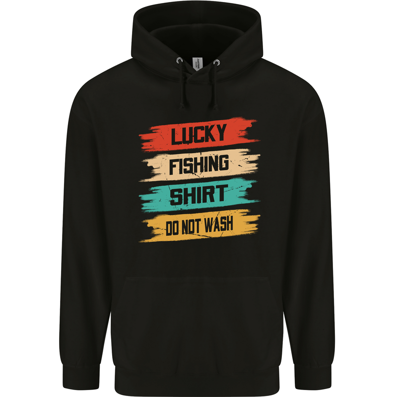 Lucky Fishing Shirt Fisherman Funny Childrens Kids Hoodie Black