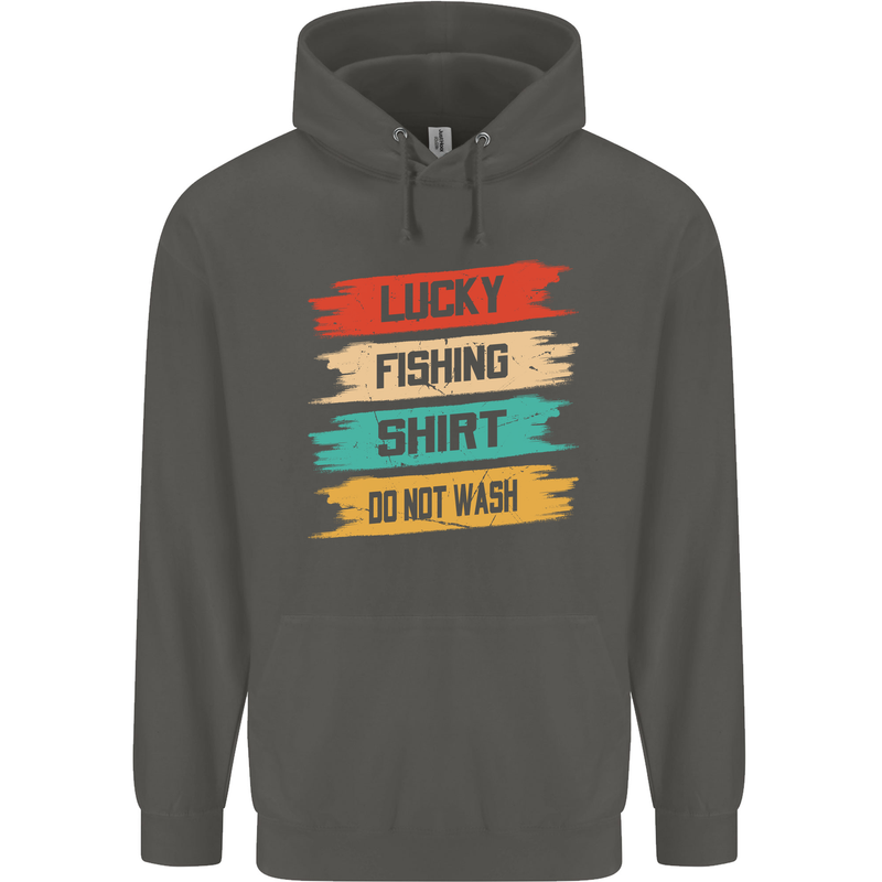 Lucky Fishing Shirt Fisherman Funny Childrens Kids Hoodie Storm Grey